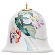 Bell, Woodland flora with insects, crab apple blossom, white rim, H 5 cm