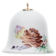 Bell, Woodland flora with insects, larch cone, white rim, H 5 cm