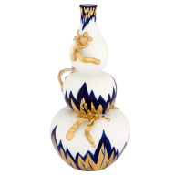 Bottle "Blue leaves with stem 2", Unique object, Gudrun Gaube, H 30 cm