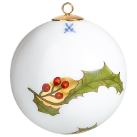 Ball, Holly, coloured and gold, white rim, Ø 5 cm