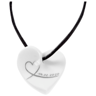 Pendant "Curved heart", Stylized heart with date in Platinum, 2,5 x 2,5 cm, 2,5 x 2,5 cm