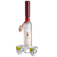 Quince brand set, 3-pcs, Meissener Spezialbrennerei quince brand 0,2l, 42% vol., liquer mug quince decoration