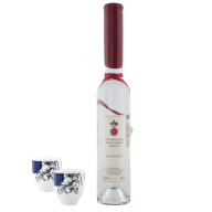 sloe spirit set, 3-pcs, Meissener Spezialitätenbrennerei sloe spirit 0,2 l, 42% vol., shot mugs, sloe decoration