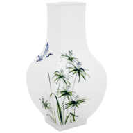 Vase, blue and green gras with blue ibis, H 25,5 cm