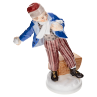 Boy throwing a snowball, Coloured, without gold, H 13 cm