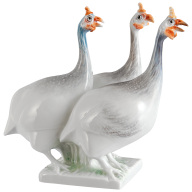 Group of birds Guinea fowls, Coloured, without gold, H 17 cm