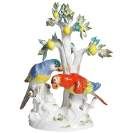 Group of birds Parrots and Lemon Tree, H 36 cm