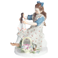 Figurine "Girl with doll and basket of flowers", H 16 cm
