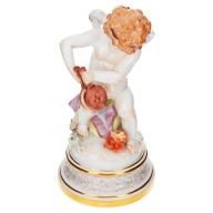 Cupid kindling a fire in two hearts, coloured, with gold, H 20 cm