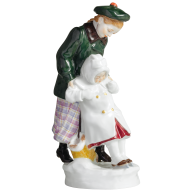 Girl with skates, coloured, with gold, H 15 cm