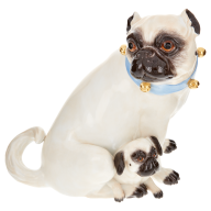 Dog group Pug with puppy and bells, Coloured with gold, H 18 cm