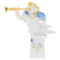 Angel with hoot, Coloured with gold, H 9,5 cm