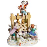 Wine-Growing Group Wine press, 7 figures, Coloured, with gold, signature Meissen exclusive collection, limited, H 24 cm