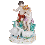 Group of "Two Children Feeding Swans", H 24 cm