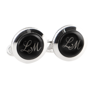 Cufflinks with Monogram (2 letters) in Platinum on black fond, 925 sterling silver