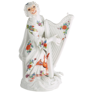 Monkey Orchestra Harpist, Old Indian Flower and Crain painting, H 12 cm