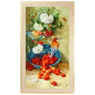 Wall picture, Stillive painting with Cherries, sign. LM, 72 x 42 cm