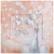 Wall Painting Peacock with Snowball Blossoms, lim. 25, 35 x 35 cm