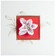 Wall painting with Lily, Red background, sign. H. Bretschneider, H 23 cm