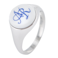 Master-Signet Ring round with monogram (2 letters) in cobalt blue, 925 sterling silver
