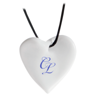 Pendant "Curved heart" with monogram (2 letters) in Cobalt Blue, 2,5 x 2,5 cm