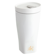 Coffee to go mug with porcelain lid, Shape "nova", Monogram, 2 letters, gold, V 0,35 l