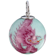 Pendant "Boule" 3 purple dragons intertwined, green background, Ø 2,2 cm
