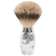 Mühle Edition Meissen, shavin brush with Silvertip Fibre@, porcelain handle, Ming Dragon, monogram, H 12,8 cm