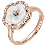 Ring Royal Blossom Frame, 750 rose gold, 1 porcelain blossom S, 31 brillants approx 0,25 ct, TW, VSI, full cut good