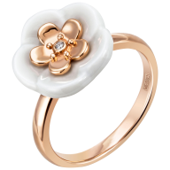 Ring Royal Blossom Bouquet, 1 Blossom M, 750 rose gold, 1 porcelain blossom M, 1 brillant 0,01 ct, TW, VSI, full cut good