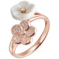 Ring Royal Blossom Pavé, 750 rose gold, 1 blossom S pavé, 1 porcelain blossom S, 32 brillants 0,15 ct, VS, fw, full cut good