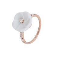Ring Royal Blossom Diamond, 750 rose gold, 1 porcelain blossom M, 15 brillants 0,22 ct, VS, fw, full cut good