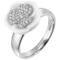 Ring Royla Blossom Pavé, 750 white gold, 50mm, 1 Blossom M pavé, 1 porcelain blossom M, 49 brilliants 0,224 ct, TW, VSI, full cut