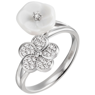 Ring Royla Blossom Pavé, 750 white gold, 52mm, 1 Blossom S pavé, 1 porcelain blossom S, 32 brilliants 0,158 ct, TW, VSI, full cut