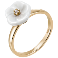 Ring Royal Blossom Basic, 750 yellow gold, 1 porcelain blossom S with 1 brillant 0,02 ct, TW, VSI, full cut good