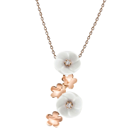 Necklace Royal Blossom Bouquet, 750 rose gold, 5 Blossoms S/XS, 2 porcelain blossoms S, 2 brilliants 0,04 ct, TW, VSI, full cut go