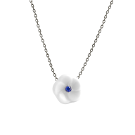 Necklace Royal Blossom Basic Sapphire, 750 white gold, 1 porcelain blossom S with 1 Sapphire 0,07 ct blue faceted, length 45cm