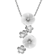 Necklace Royal Blossom Bouquet, 750 white gold, 5 Blossoms S/XS, 2 porcelain blossoms S, 2 brilliants 0,04 ct, TW, VSI, full cut g