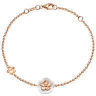 Bracelet Royal Blossom Bouquet, 750 rose gold, 2 gold blossoms M/S, 1 porcelain blossom M, 1 brilliant 0,01 ct, TW, VSI, full cut