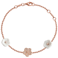 Bracelet Royal Blossom Pavé, 750 rose gold, 1 blossom pavé, 2 porcelain blossoms ,  33 brilliants 0,18 ct VS fw, length 19 cm