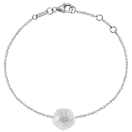 Bracelet Royal Blossom Basic,  750 white gold, 1 porcelain blossom S with 1 brilliant 0,02 ct, TW, VSI, full cut good, length 19cm