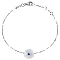 Bracelet Royal Blossom Basic Sapphire,  750 white gold, 1 porcelain blossom S with 1 Sapphire 0,07 ct blue faceted, length 19cm