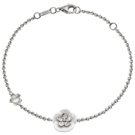 Bracelet Royal Blossom Bouquet, 750 white gold, 2 gold blossoms M/S, 1 porcelain blossom M, 1 brilliant 0,01 ct, TW, VSI, full cut