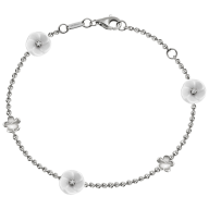 Bracelet Royal Blossom Bouquet, 750 white gold, 5 Blossoms S/XS, 3 porcelain blossoms S, 3 brilliants 0,06 ct, TW, VSI, 2 gold blo