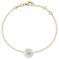 Bracelet Royal Blossom Basic,  750 yellow gold, 1 porcelain blossom S with 1 brilliant 0,02 ct, TW, VSI, full cut good, length 19c
