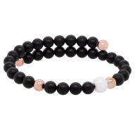 Bangle Pearl Collection Onyx, asymmetrical, 1 porcelain pearl 8 mm, 4 pearls 6 mm 925 silber rose plated, 32 onyx pearls 6 mm