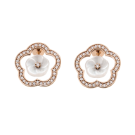 Ear studs Royal Blossom Frame, 750 rose gold, 2 porcelain blossoms S, 72 brilliant approx 0,70 carats, TW, VSI, full cut good