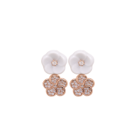 Ear studs Royal Blossom Pavé, 750 rose gold, 2 blossoms S pavé, 2 porcelain blossoms S,  with 64 brilliants, 0,316 ct, TW, VSI, f