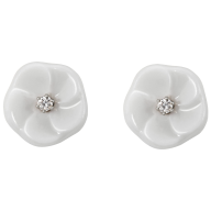 Ear studs Royal Blossom Basic, 750 white gold, 2 porcelain blossoms size S with each 1 brilliant á 0,02 ct, TW, VSI, full cut good