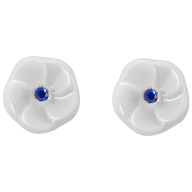 Ear studs Royal Blossom Basic Sapphire, 750 white gold, 2 porcelain blossoms size S with each 1 Sapphire 0,07 ct blue faceted